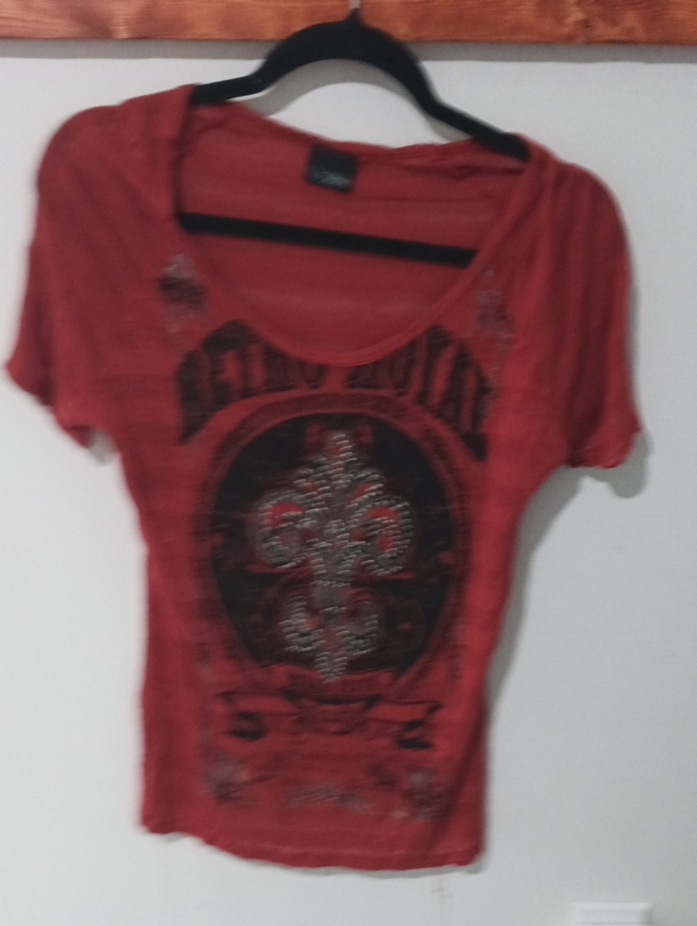 Daytrip Rust Red Embellished Scoop Neck Tee